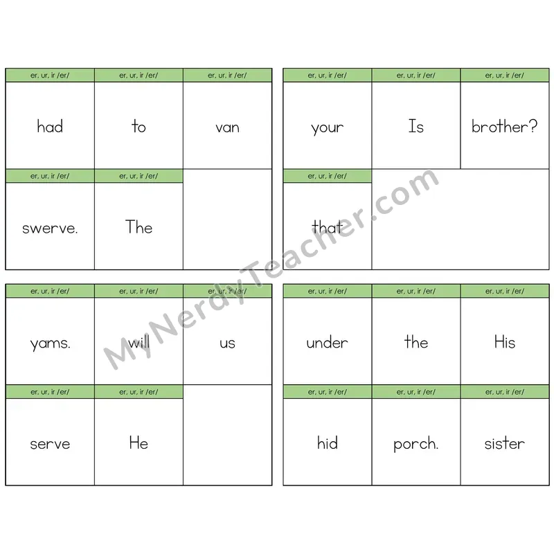 R-Controlled ER, UR, IR Build the Sentence Task Cards — Decodable Sentences