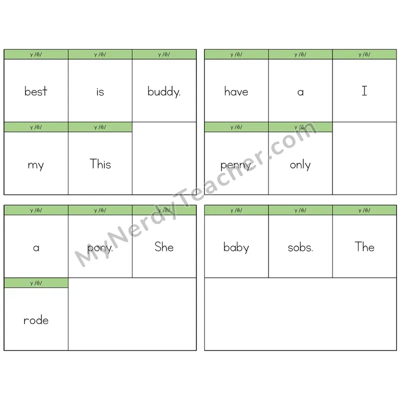 Y as Long E Build the Sentence Task Cards — Decodable Sentences