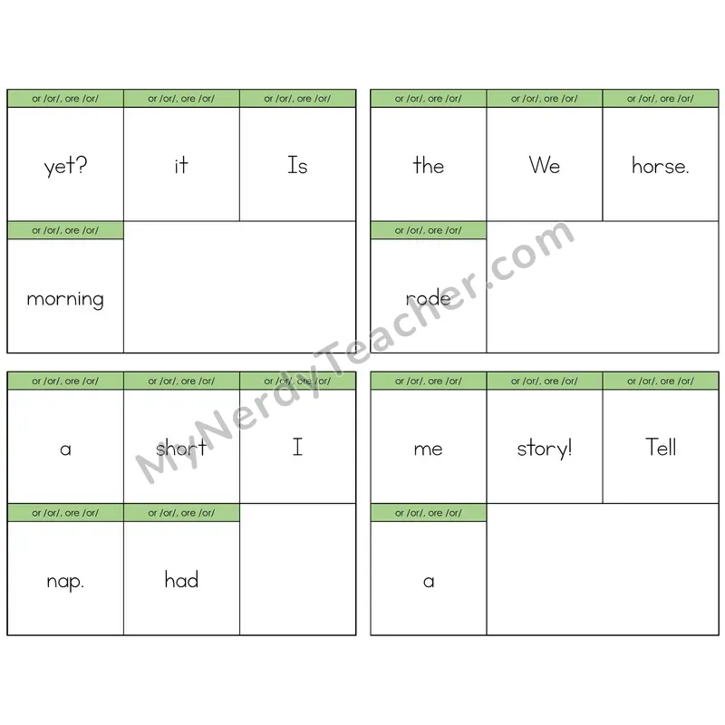 R-Controlled OR and ORE Build the Sentence Task Cards — Decodable Sentences