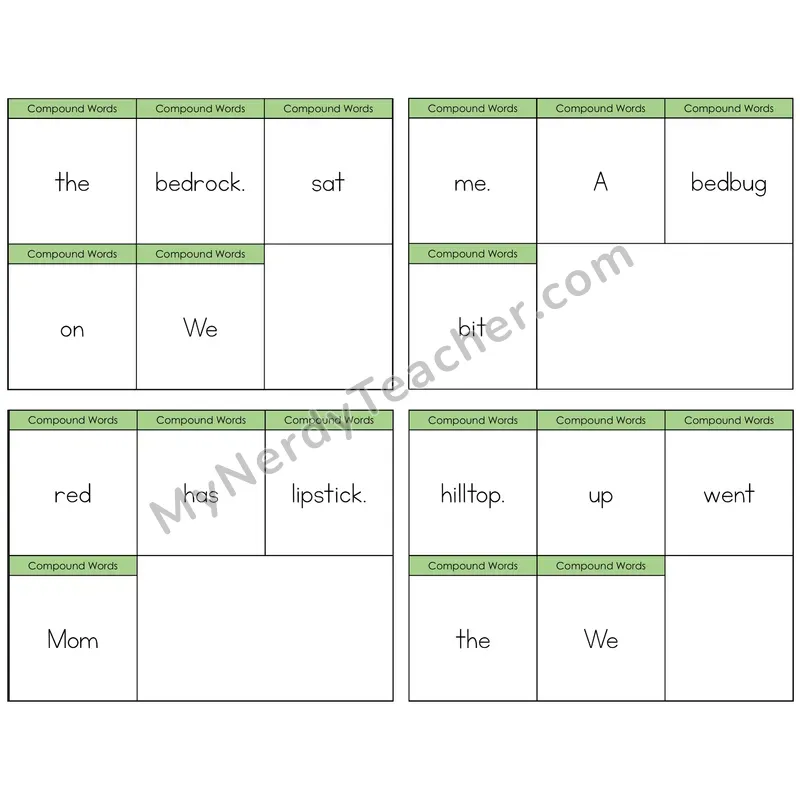 Compound Words Build the Sentence Task Cards — Decodable Sentences