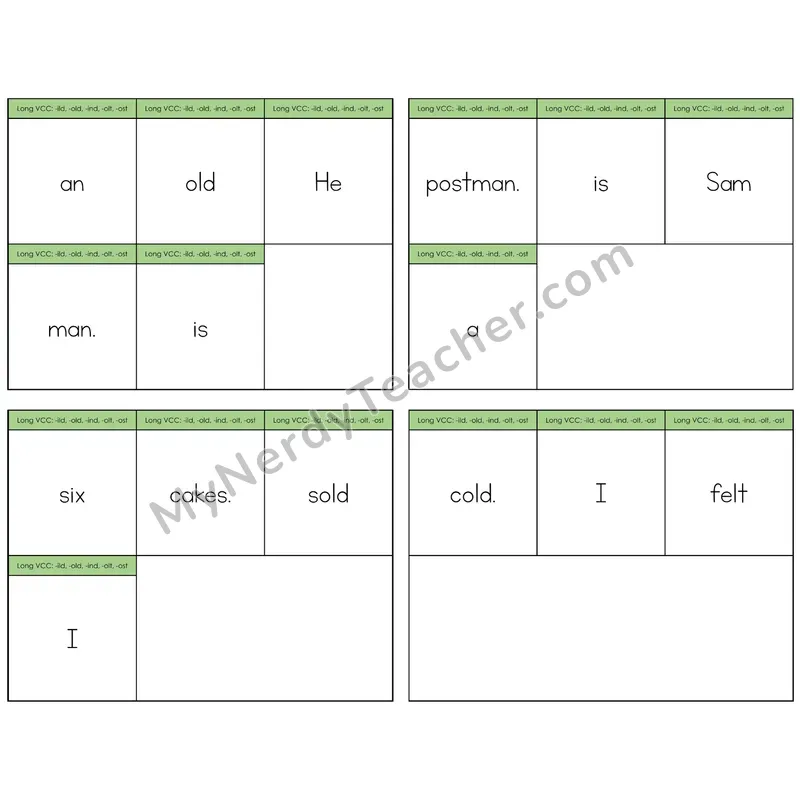 Long VCC Patterns Build the Sentence Task Cards — Decodable Sentences