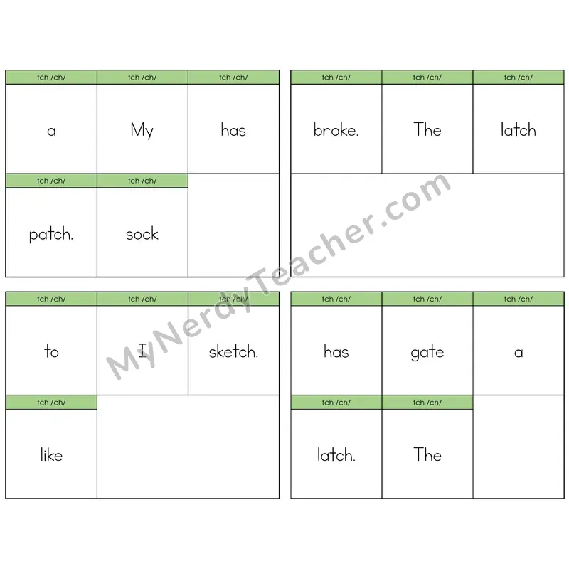 TCH Trigraph Build the Sentence Task Cards — Decodable Sentences