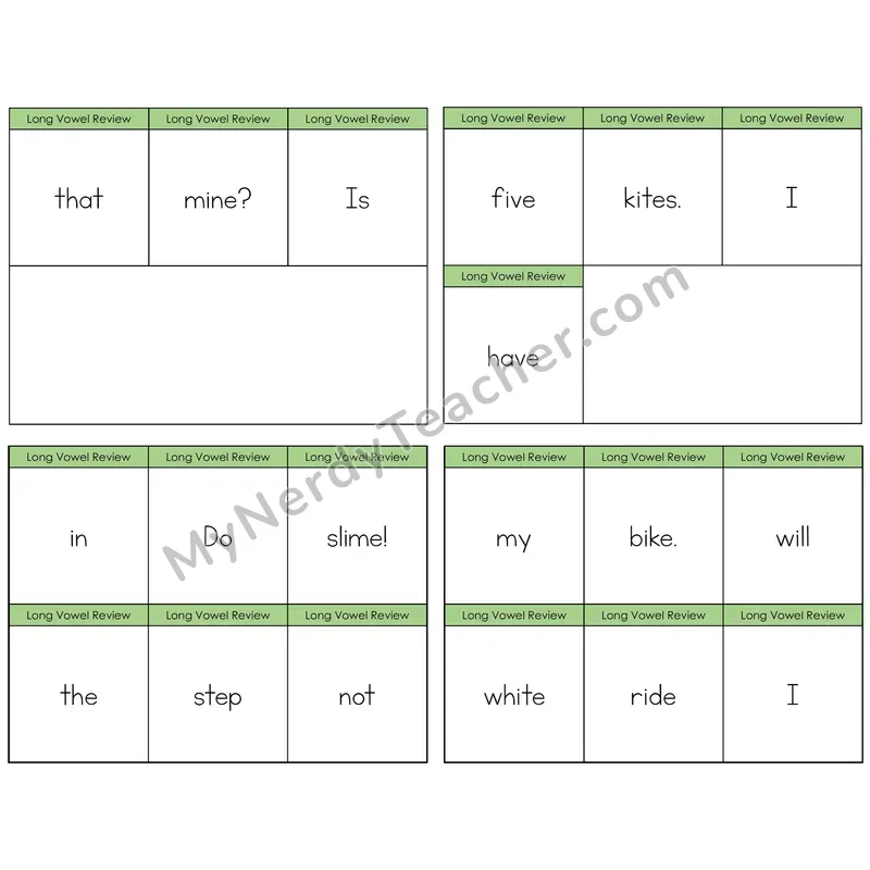 Long Vowels Review Build the Sentence Task Cards — Decodable Sentences
