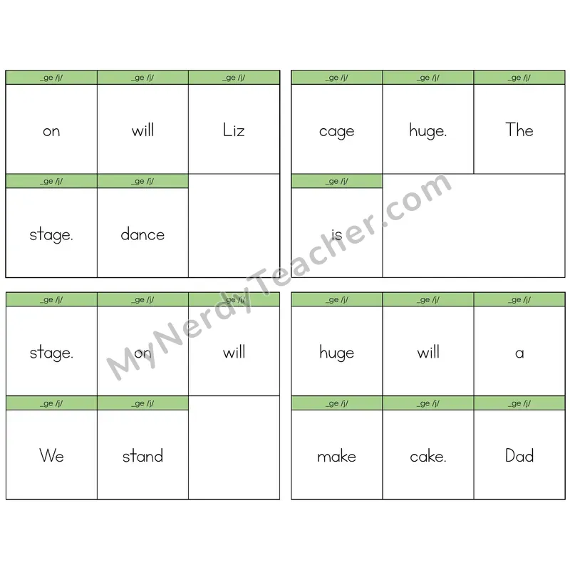 Soft G (_ge) Build the Sentence Task Cards — Decodable Sentences