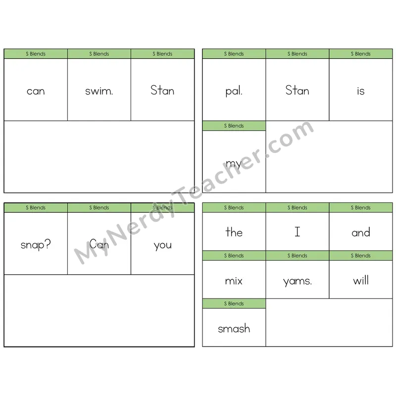 S Blends Build the Sentence Task Cards — Decodable Sentences