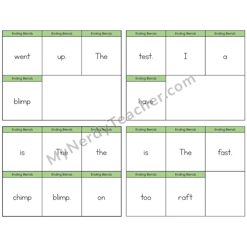 Ending Blends Build the Sentence Task Cards — Decodable Sentences