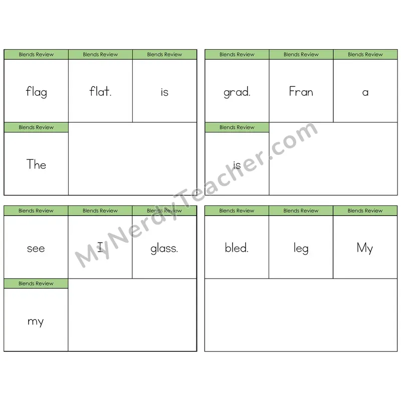 Blends Review Build the Sentence Task Cards — Decodable Sentences