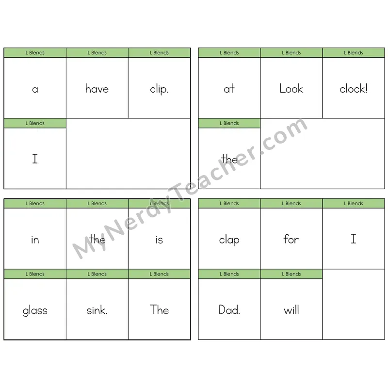 L Blends Build the Sentence Task Cards — Decodable Sentences