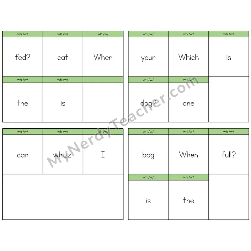 WH Digraph Build the Sentence Task Cards — Decodable Sentences