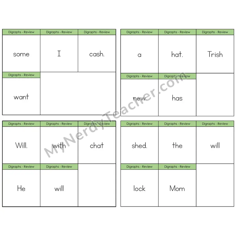 Digraphs Review Build the Sentence Task Cards — Decodable Sentences