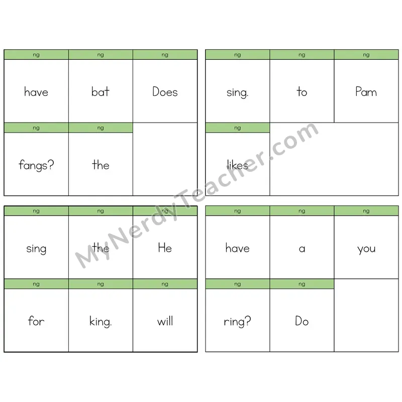 NG Digraph Build the Sentence Task Cards — Decodable Sentences