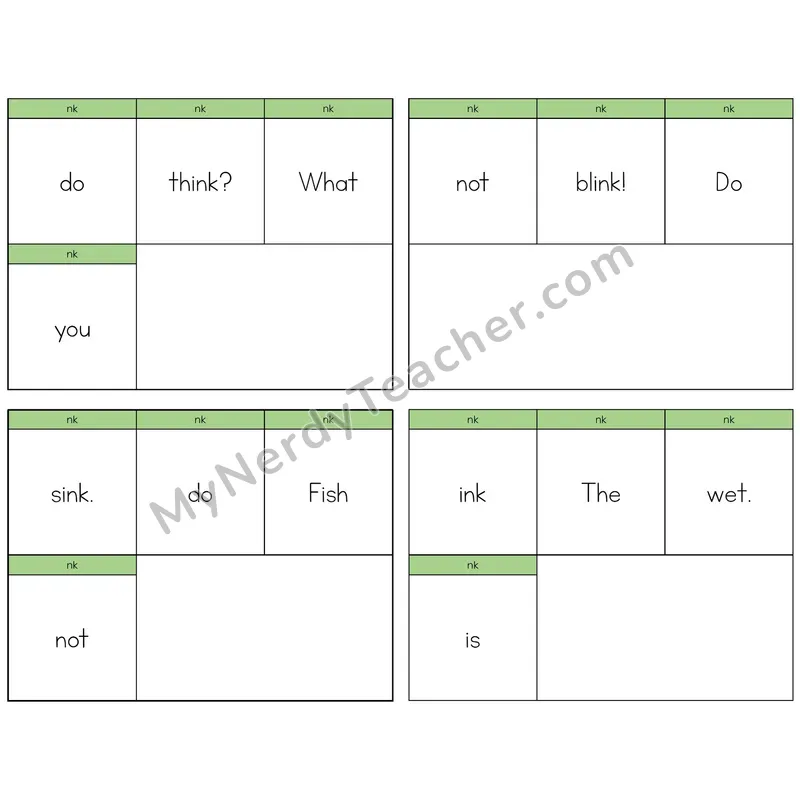 NK Digraph Build the Sentence Task Cards — Decodable Sentences