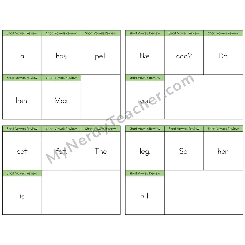 Short Vowels Review Build the Sentence Task Cards — Decodable Sentences