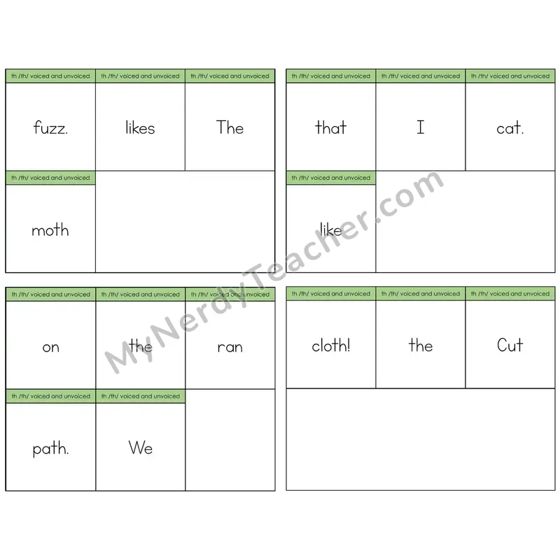TH Digraph (Voiced + Unvoiced) Build the Sentence Task Cards — Decodable Sentences