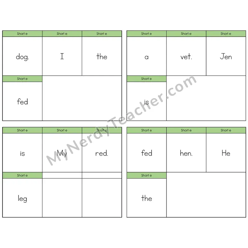 Short E Build the Sentence Task Cards — Decodable Sentences