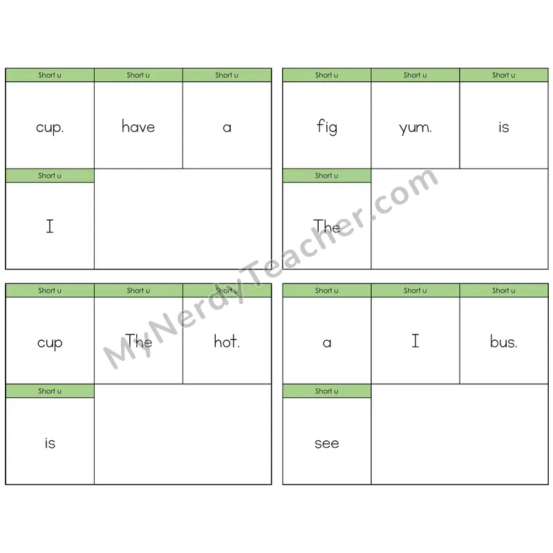 Short U Build the Sentence Task Cards — Decodable Sentences