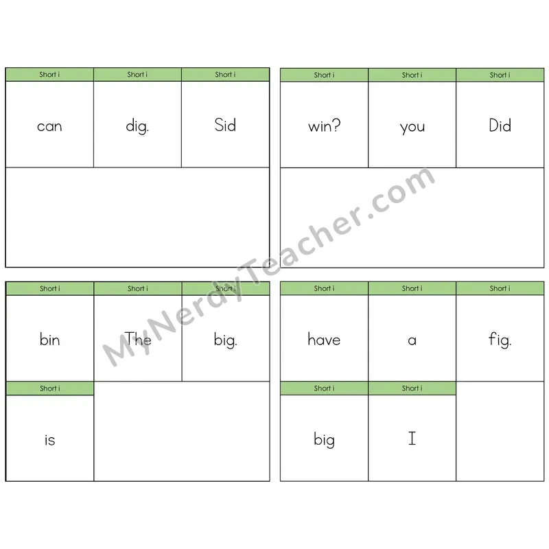 Short I Build the Sentence Task Cards — Decodable Sentences