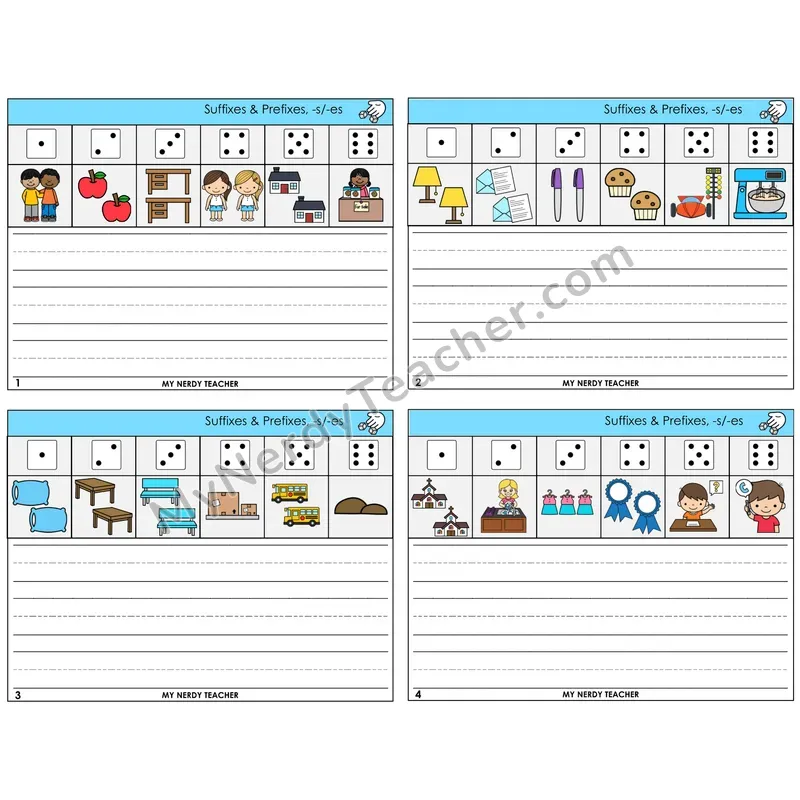Suffixes -s and -es Roll Say and Write Task Cards — Decodable Sentences