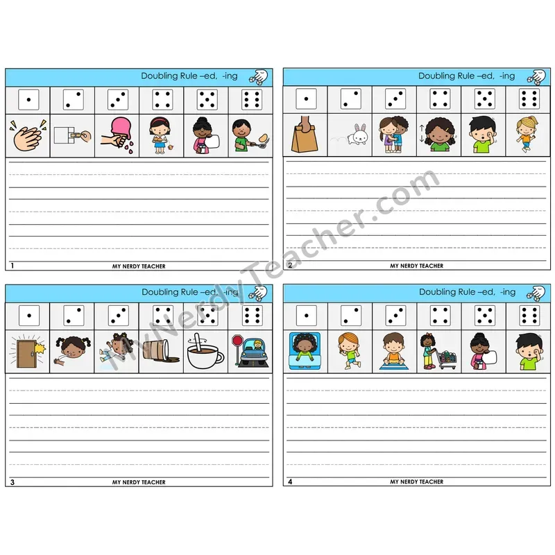 Doubling Rule -ed, -ing Roll Say and Write Task Cards — Decodable Sentences