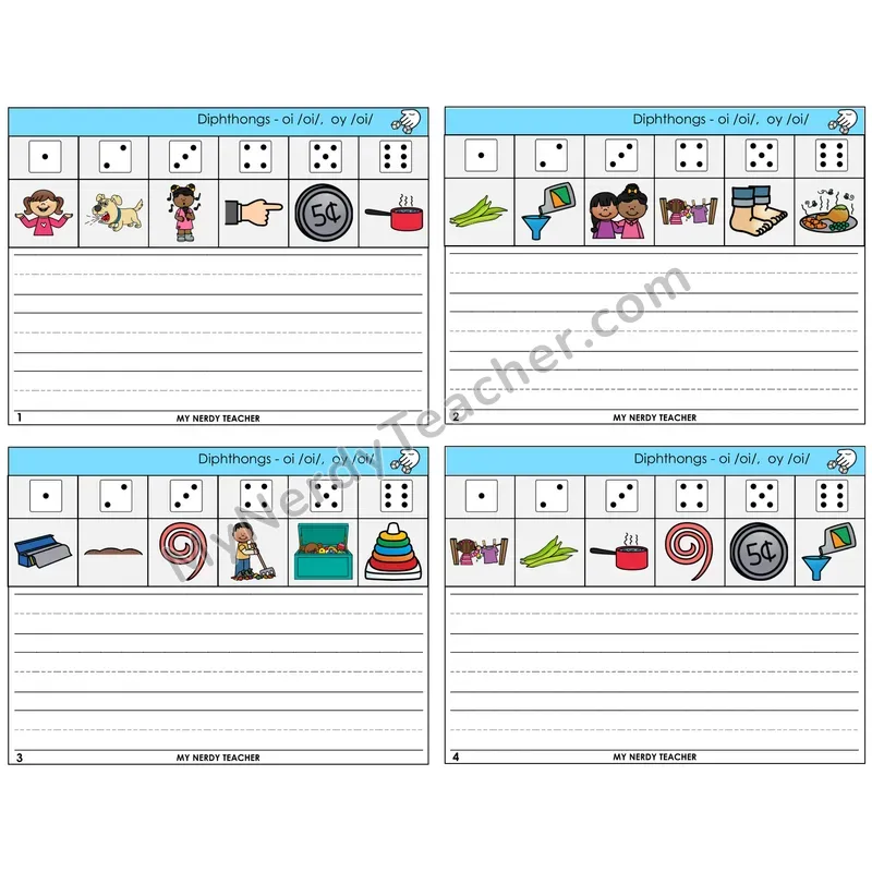 Diphthong OI and OY Roll Say and Write Task Cards — Decodable Sentences