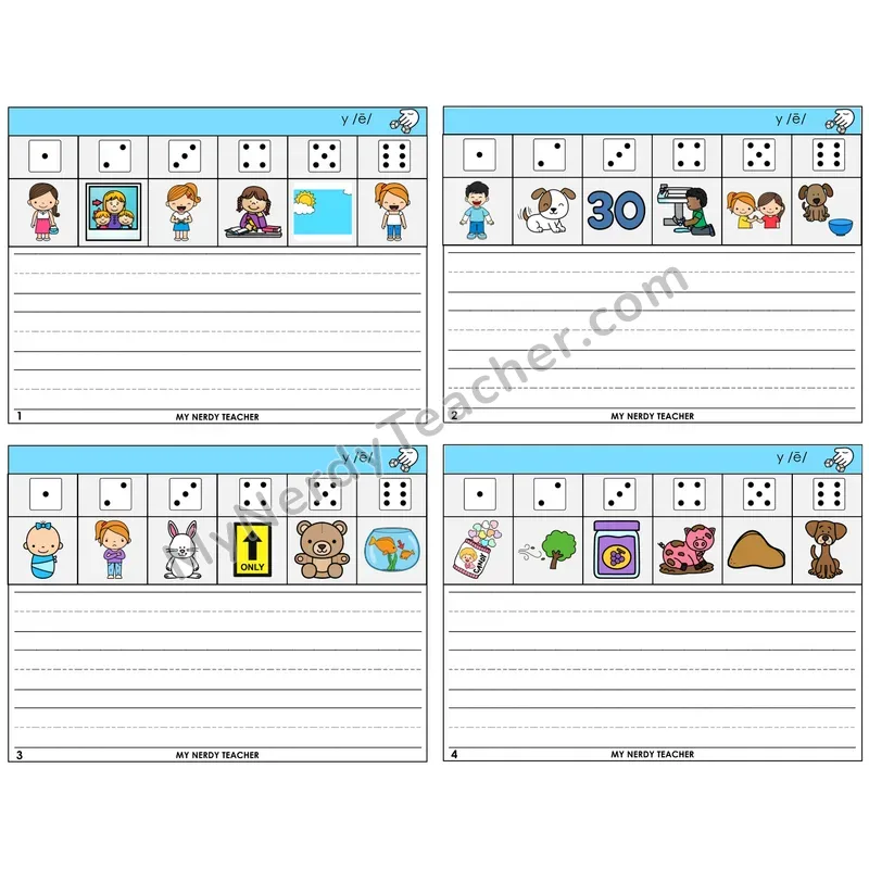 Y as Long E Roll Say and Write Task Cards — Decodable Sentences