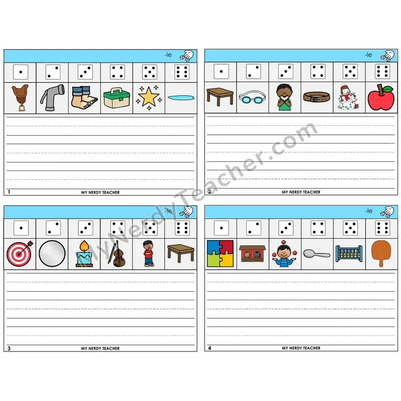 Consonant -le Roll Say and Write Task Cards — Decodable Sentences