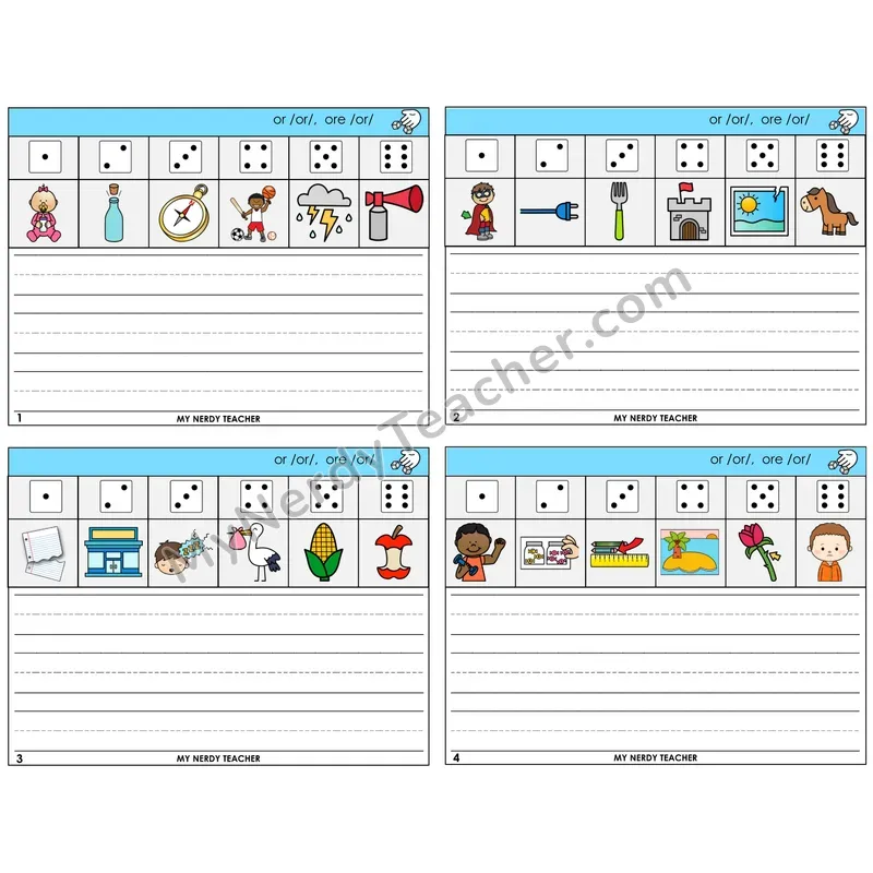 R-Controlled OR and ORE Roll Say and Write Task Cards — Decodable Sentences