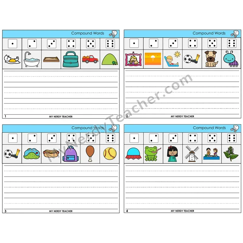 Compound Words Roll Say and Write Task Cards — Decodable Sentences