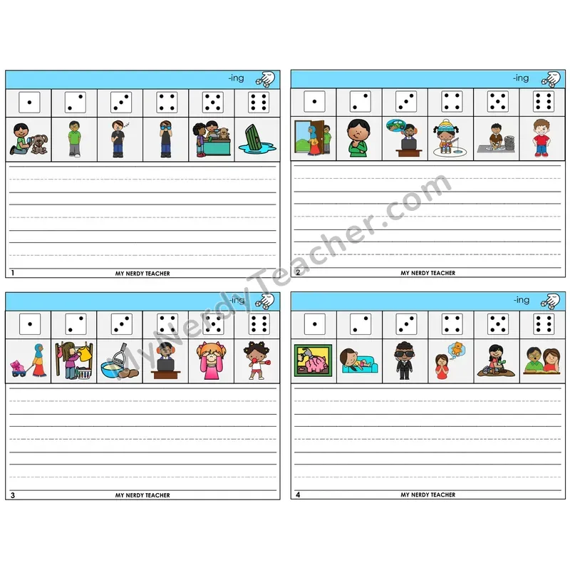 Suffix -ing Roll Say and Write Task Cards — Decodable Sentences