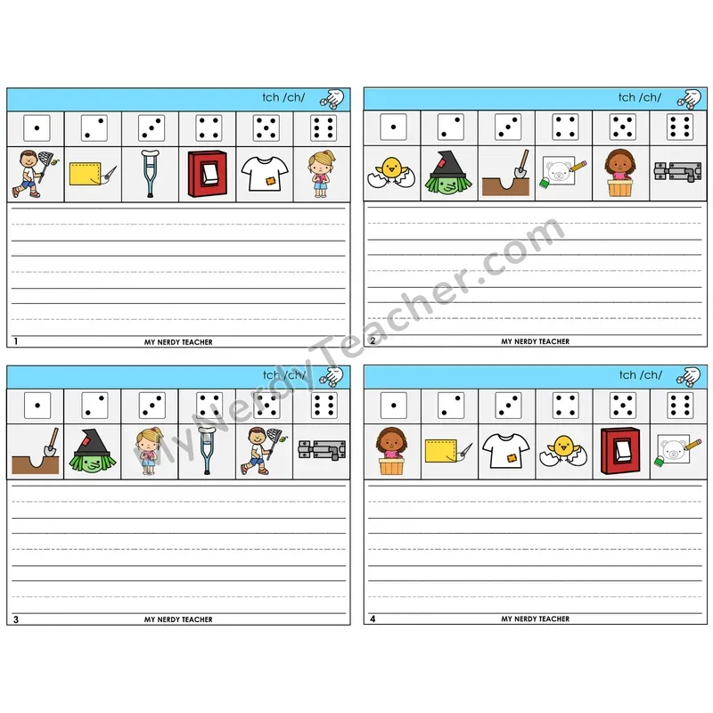TCH Trigraph Roll Say and Write Task Cards — Decodable Sentences