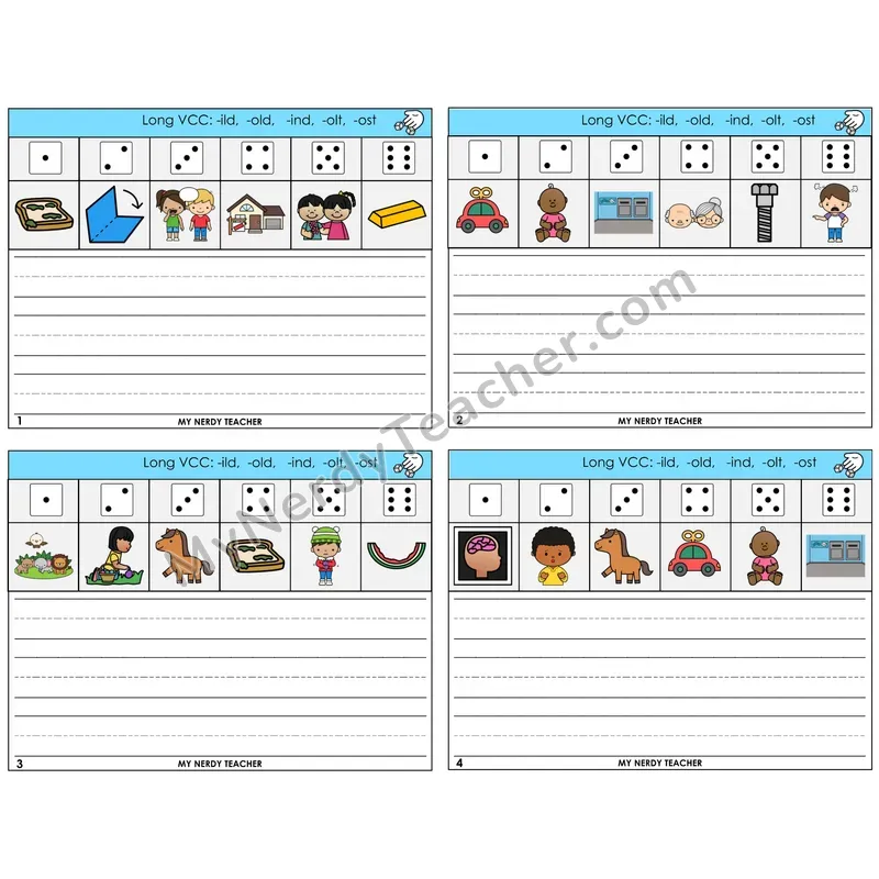 Long VCC Patterns Roll Say and Write Task Cards — Decodable Sentences