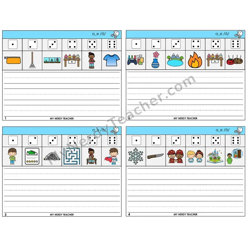 Long A VCe (a_e) Roll Say and Write Task Cards — Decodable Sentences