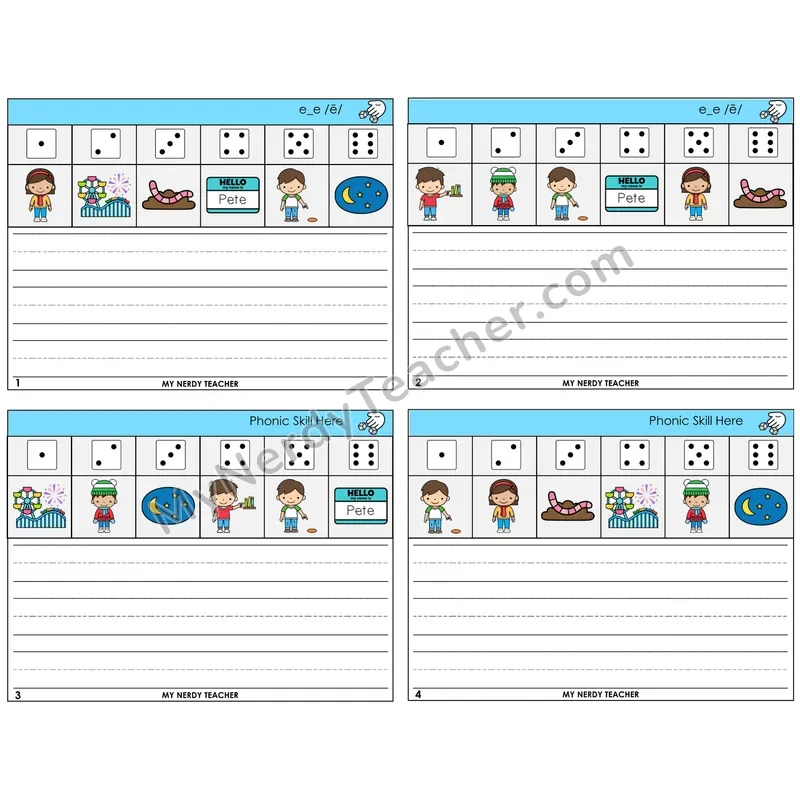 Long E VCe (e_e) Roll Say and Write Task Cards — Decodable Sentences