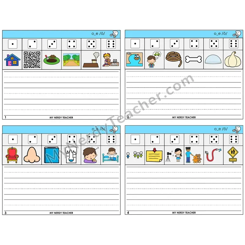 Long O VCe (o_e) Roll Say and Write Task Cards — Decodable Sentences