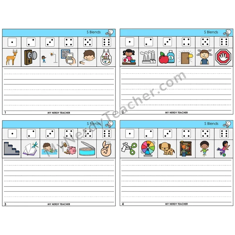 S Blends Roll Say and Write Task Cards — Decodable Sentences