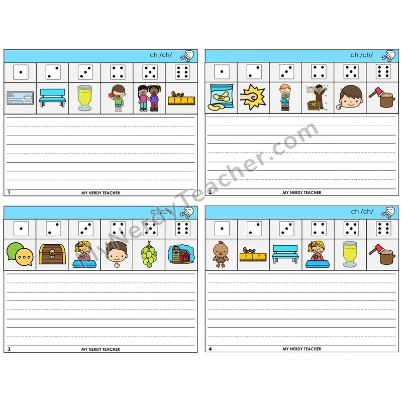 CH Digraph Roll Say and Write Task Cards — Decodable Sentences