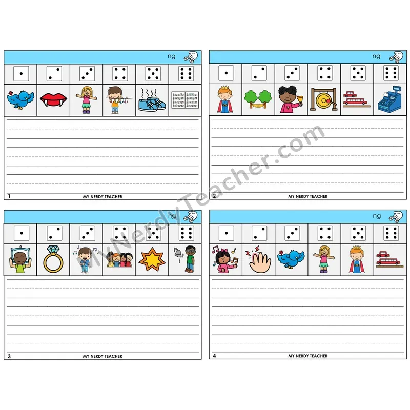 NG Digraph Roll Say and Write Task Cards — Decodable Sentences