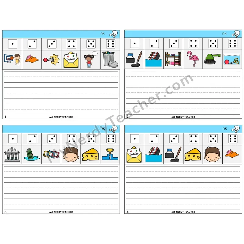 NK Digraph Roll Say and Write Task Cards — Decodable Sentences
