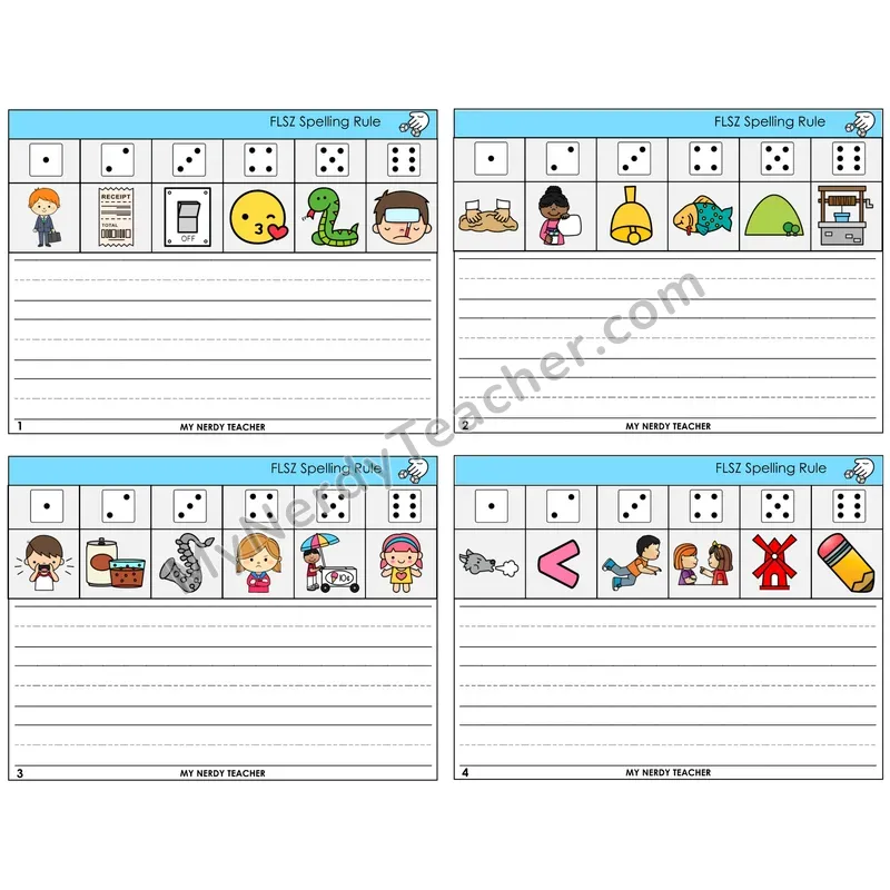 FLSZ Spelling Rule Roll Say and Write Task Cards — Decodable Sentences