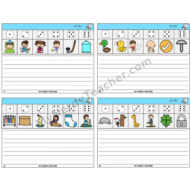 CK Digraph Roll Say and Write Task Cards — Decodable Sentences