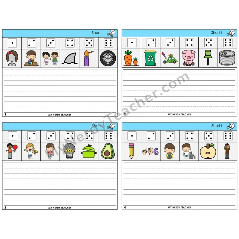 Short I Roll Say and Write Task Cards — Decodable Sentences