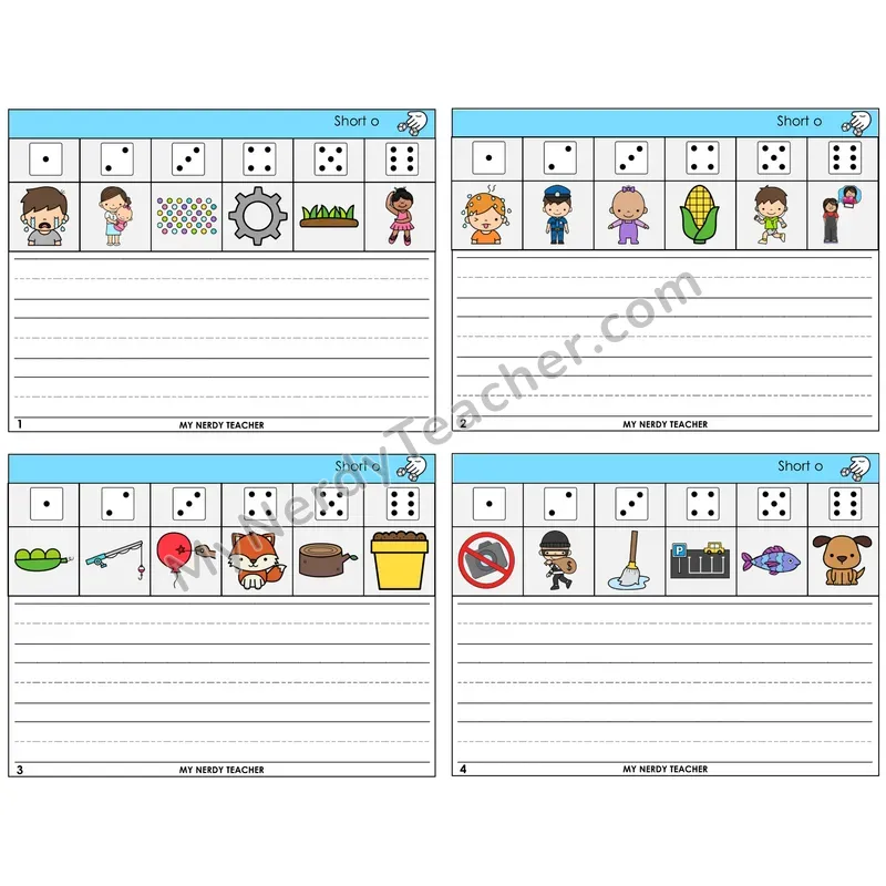 Short O Roll Say and Write Task Cards — Decodable Sentences