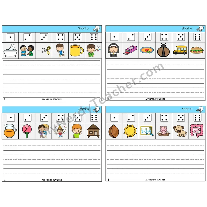 Short U Roll Say and Write Task Cards — Decodable Sentences