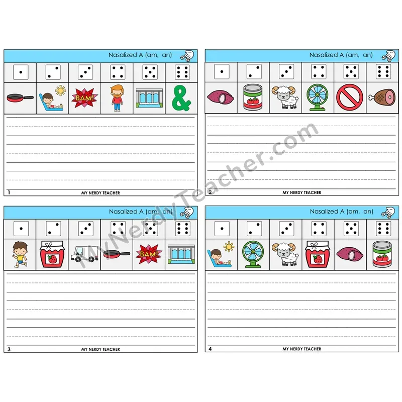 Nasalized A (am, an) Roll Say and Write Task Cards — Decodable Sentences