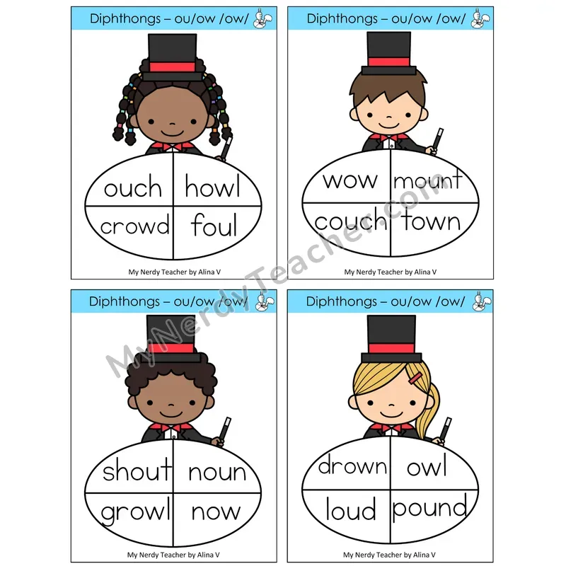 Diphthong OU and OW Sentence Spinners Task Cards — Decodable Sentences