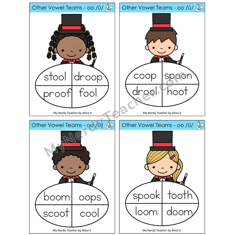 Long OO (/ū/) Sentence Spinners Task Cards — Decodable Sentences