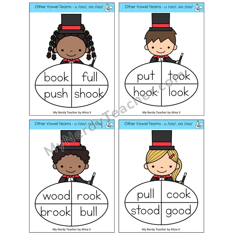 Short OO and U (/oo/) Sentence Spinners Task Cards — Decodable Sentences