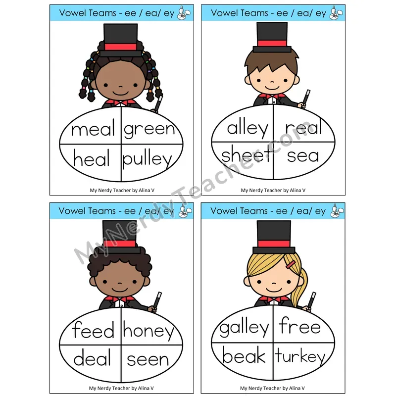 Long E Vowel Teams (ee, ea, ey) Sentence Spinners Task Cards — Decodable Sentences