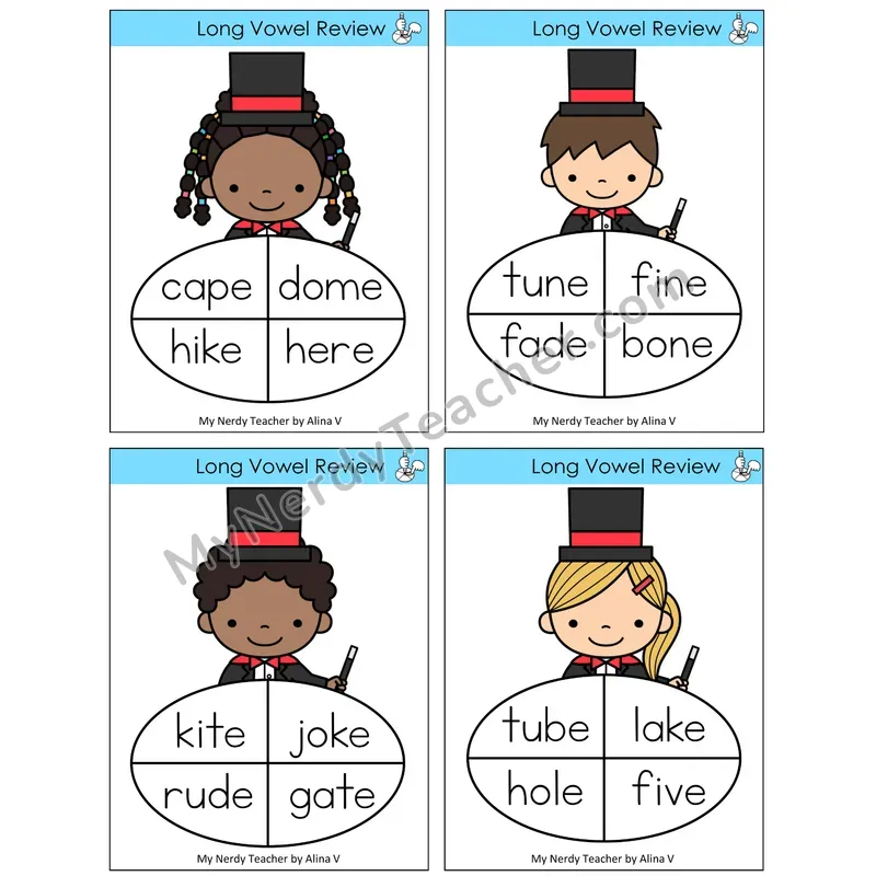 Long Vowels Review Sentence Spinners Task Cards — Decodable Sentences