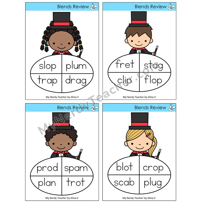 Blends Review Sentence Spinners Task Cards — Decodable Sentences